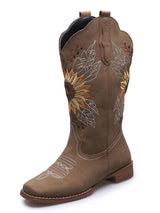 Vintage Embroidered Block Heel Mid-Calf Boots