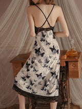 Kafiloe Butterfly Print Velvet Cami Nightgown