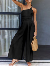 Lined Solid One Shoulder Jumpsuits