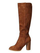 Solid Color Suede Block Knee High Boots