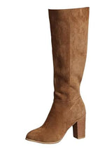 Solid Color Suede Block Knee High Boots