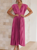 Sleeveless V Neck Pleated Maxi Dress