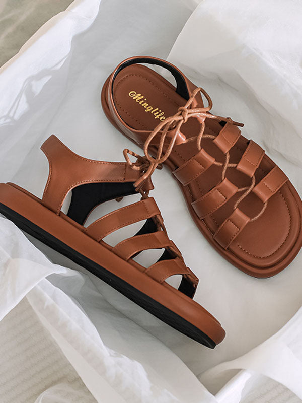Crossover Strap Leather Sandals