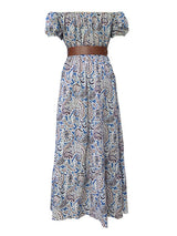 Off Shoulder Belt Maxi Bohemian Dress