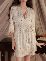 Kafiloe Floral Print Satin Lace Nightgown