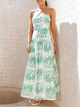 Palm Printed Halterneck Maxi Dress
