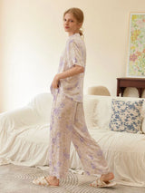 Kafiloe Purple Floral Short Sleeve Pajama Set