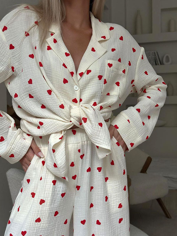 Heart Printed Long Sleeve Lounge Set