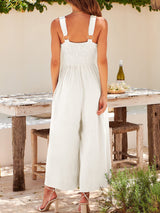V Neck Hollow Pleated Wide Leg Jumpsuits