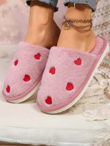 Heart Embroidery Plush Slippers