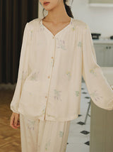 Flower Printed Long Sleeve Pajama Set