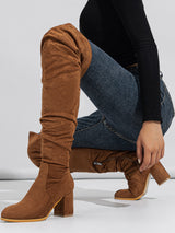 Solid Color Pleated Over Knee Boots