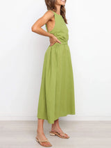 Backless Hollow Out Solid Color Maxi Dress
