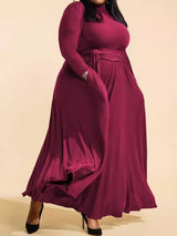 Solid Color Tie Up High Waist Maxi Dress