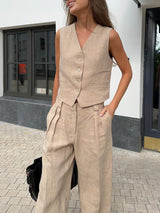 Linen Sleeveless Vest & Long Pant Set