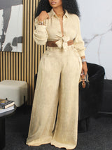 Lace Up Shirt & Wide Leg Pant Set