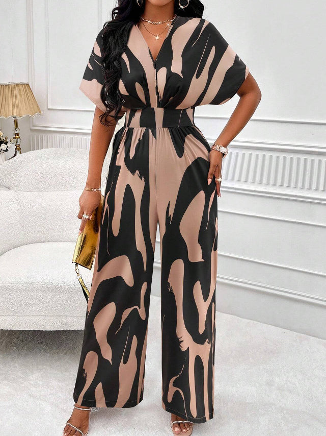 Printed High Waist V Neck Jumpsuits