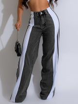 Color Block Patchwork Wide Leg Jeans