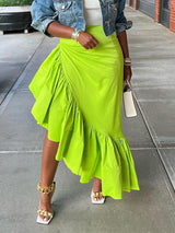 Solid Color Irregular Ruffle Skirt
