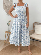 Flower Print Knot Strap Maxi Dress