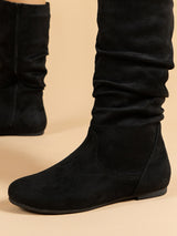 Suede Pleated Solid Color Mid-Calf Boots