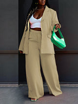 Solid Color Blazer & Wide Leg Pant Set