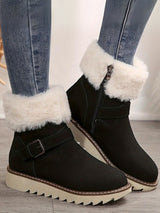 Buckle Plush Platform Snow Mid-Calf Boots