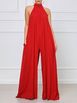 Halter Chiffon Wide Leg Jumpsuit