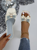 Rhinestone Bow Block Heel Sandals