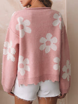 Beaded Flower Printed Pink Sweater