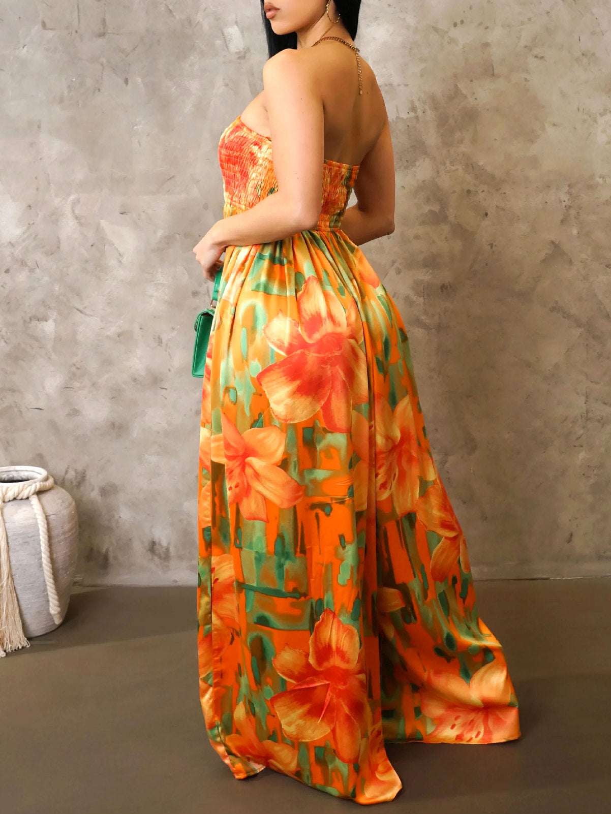 Printed Strapless Wide Leg Jumpsuit