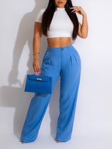 Straight Leg Solid Color Long Pants