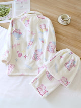 Bear Print Furry Long Sleeve Pajama Set