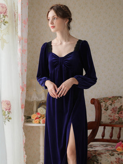 Golden Velvet Split Elegant Nightgown