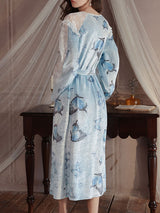 Kafiloe Butterfly Print Velvet Cami Nightgown