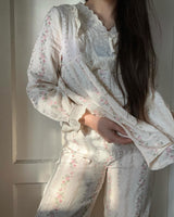 Sweet Lace Front Flowers Printed Pajama Set