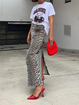 Leopard Straight Slit Maxi Skirt