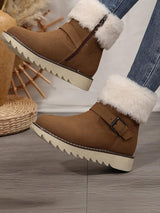 Buckle Plush Platform Snow Mid-Calf Boots