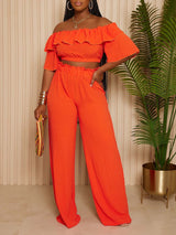 Ruffle Crop Top & Wide Leg Pant set