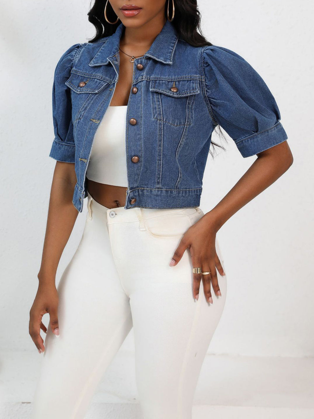 Puff Short Sleeve Denim Jacket