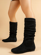 Suede Pleated Solid Color Mid-Calf Boots