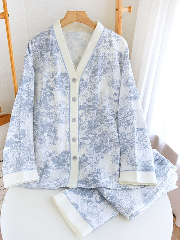 Long Sleeve Floral Print Cotton Pajama Set