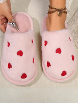 Heart Embroidery Plush Slippers