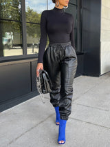 Solid Color Tie Up Leather Cropped Pants