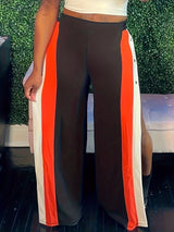 Color Block Slit Casual Pants