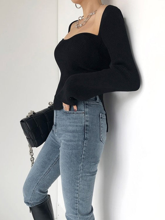 Square Neck Long Sleeve Sweater