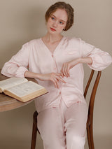 Solid Color Puff Sleeve Pajama Set