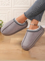 Solid Color Embroidery Plush Slippers