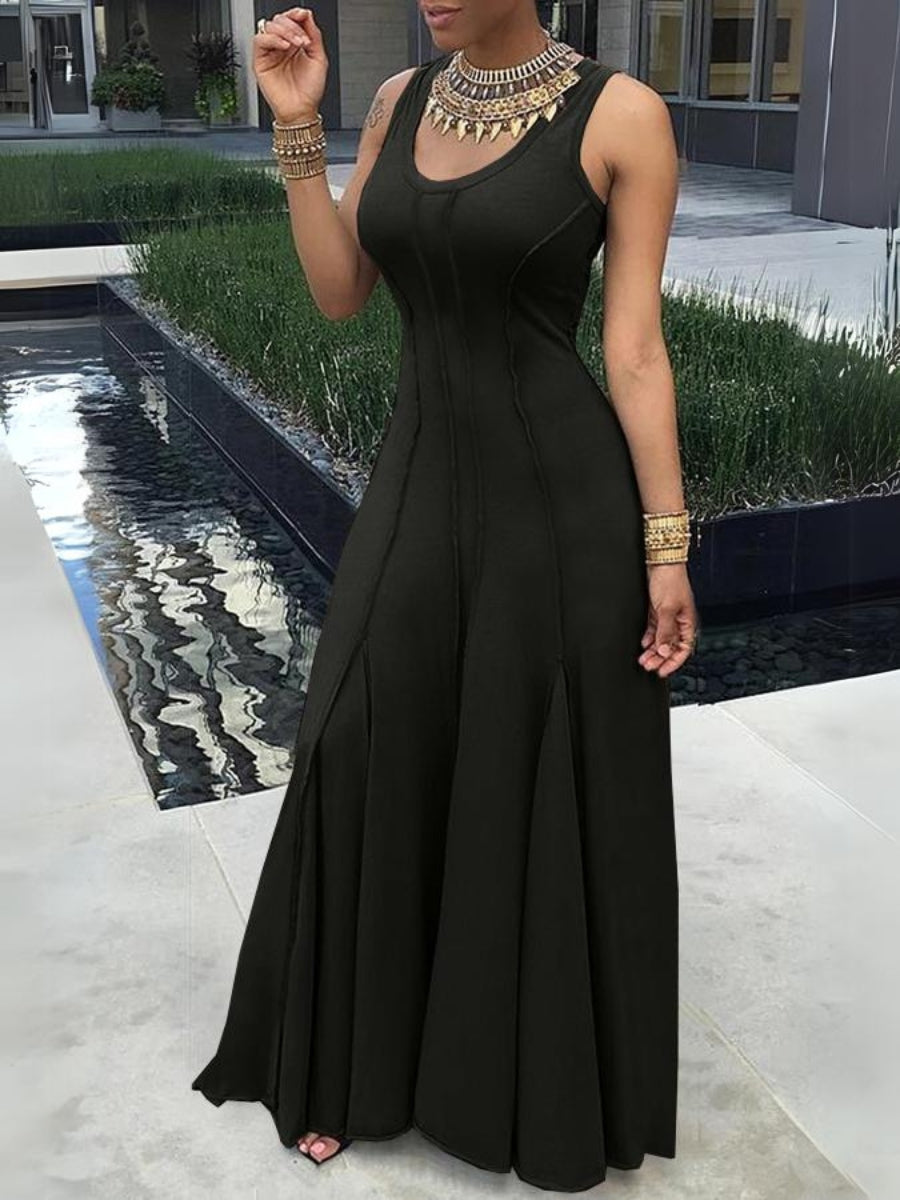 Solid Color Sleeveless U Neck Maxi Dress