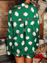 Santa Print Satin Long Sleeve Pajama Set